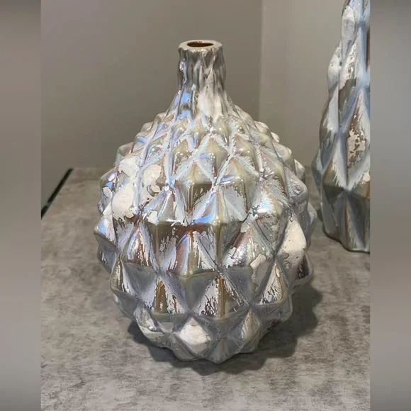 Pier 1 Silver and White Textured Vase Set - Picture 2 of 3